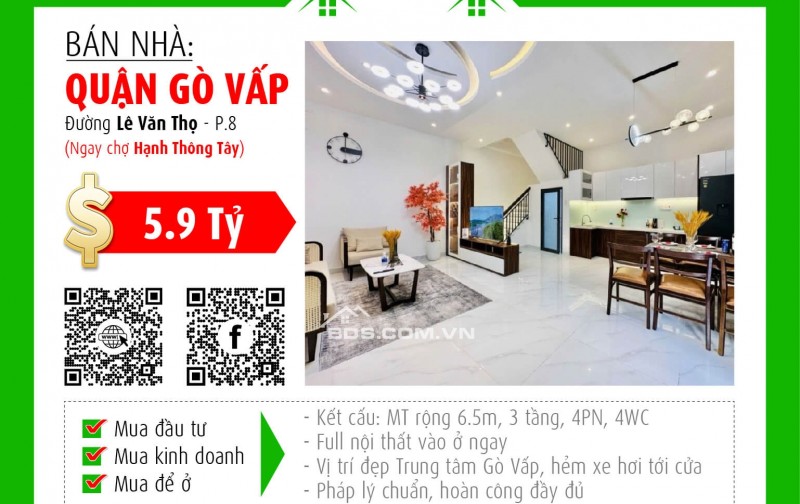 ✅ Bán nhà VIP Gò Vấp - 6.5m nở hậu 6.9m - 3 tầng - Full nội thất - Giá cực tốt